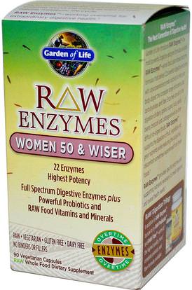 Garden of Life, RAW Enzymes, Women 50 & Wiser, 90 Veggie Caps ,والصحة، والمرأة، والمكملات الغذائية، والإنزيمات