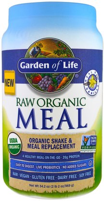 Garden of Life, Raw Organic Meal, Shake & Meal Replacement, Vanilla, 34.2 oz (969 g) ,والمكملات الغذائية، والهدايا استبدال وجبة