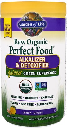 Garden of Life, Raw Organic Perfect Food, Alkalizer & Detoxifier, Lemon-Ginger, 10.1 oz (285 g) ,الصحة، السموم، المكملات الغذائية، سوبرفوودس، الأطعمة المثالية