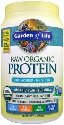 Garden of Life, RAW Organic Protein, Organic Plant Formula, Unflavored, 20 oz (568 g) ,والمكملات الغذائية، والبروتين