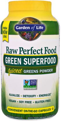 Garden of Life, Raw Perfect Food, Green Superfood, Juiced Greens Powder, 240 Vegan Caps ,والمكملات الغذائية، سوبرفوودس، والأطعمة المثالية