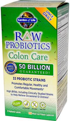 Garden of Life, RAW Probiotics, Colon Care, 30 Veggie Caps (Ice) ,المكملات الغذائية، البروبيوتيك، السموم، تطهير القولون