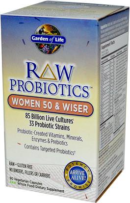 Garden of Life, RAW Probiotics, Women 50 & Wiser, 90 Veggie Caps (Ice) ,الصحة، المرأة، المكملات الغذائية، البروبيوتيك