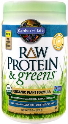 Garden of Life, Raw Protein & Greens, Organic Plant Formula, Lightly Sweet, 23.0 oz (651 g) ,المكملات الغذائية، البروتين، سوبرفوودس، الخضر