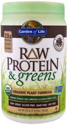 Garden of Life, Raw Protein & Greens, Organic Plant Formula, Real Raw Chocolate Cacao, 22 oz (611 g) ,المكملات الغذائية، البروتين، سوبرفوودس، الخضر
