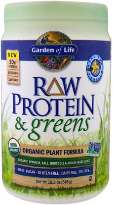 Garden of Life, Raw Protein & Greens, Orgnic Plant Formula, Real Raw Vanilla, 19.3 oz (548 g) ,المكملات الغذائية، البروتين، سوبرفوودس، الخضر