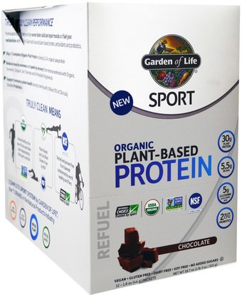 Garden of Life, Sport, Organic Plant-Based Protein, Refuel, Chocolate, 12 Packets, 1.6 oz (44 g) Each ,والرياضة، والرياضة