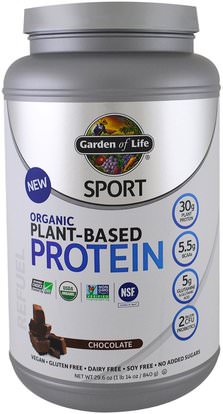 Garden of Life, Sport, Organic Plant-Based Protein, Refuel, Chocolate, 29.6 oz (840 g) ,والرياضة، والرياضة