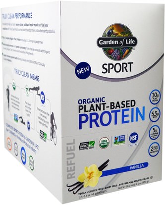 Garden of Life, Sport, Organic Plant-Based Protein, Refuel, Vanilla, 12 Packets, 1.5 oz (42 g) Each ,والرياضة، والرياضة، والبروتين