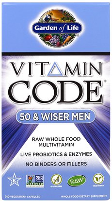 Garden of Life, Vitamin Code, 50 & Wiser Men, 240 Vegetarian Capsules ,الفيتامينات، الرجال الفيتامينات المتعددة - كبار السن