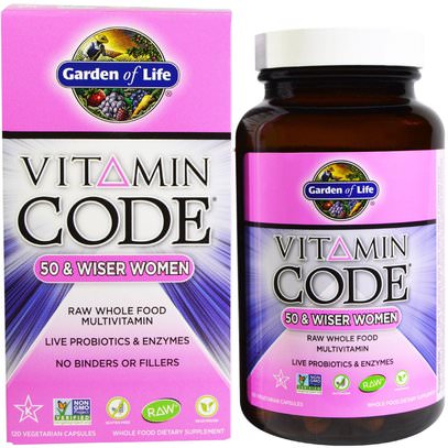 Garden of Life, Vitamin Code, 50 & Wiser Women, Raw Whole Food Multivitamin, 120 Veggie Caps ,الفيتامينات، نساء، الفيتامينات، -، سينيورس