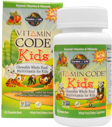 Garden of Life, Vitamin Code, Kids, Chewable Whole Food Multivitamin for Kids, Cherry Berry, 30 Chewable Bears ,الفيتامينات، الفيتامينات المتعددة، الأطفال الفيتامينات