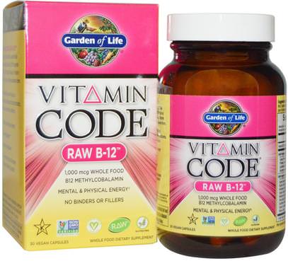 Garden of Life, Vitamin Code, Raw B-12, 30 Vegan Caps ,الفيتامينات، فيتامين ب، فيتامين ب 12