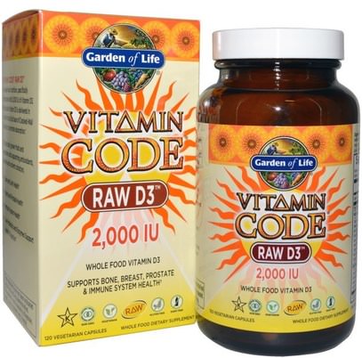 Garden of Life, Vitamin Code, Raw D3, 2,000 IU, 120 Vegetarian Capsules ,الفيتامينات، فيتامين d3