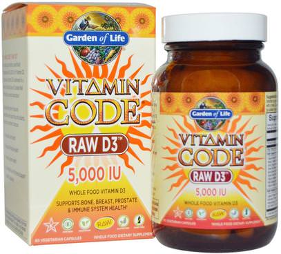 Garden of Life, Vitamin Code, RAW D3, 5,000 IU, 60 Vegetarian Capsules ,الفيتامينات، فيتامين d3