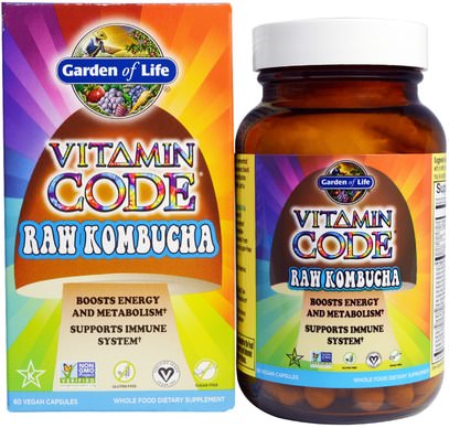 Garden of Life, Vitamin Code, RAW Kombucha, 60 Vegan Caps ,المكملات الغذائية، كومبوتشا