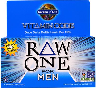 Garden of Life, Vitamin Code, Raw One, Once Daily Raw Multi-Vitamin For Men, 75 Veggie Caps ,الفيتامينات، الرجال الفيتامينات