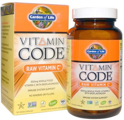 Garden of Life, Vitamin Code, Raw Vitamin C, 120 Vegan Capsules ,الفيتامينات، فيتامين ج