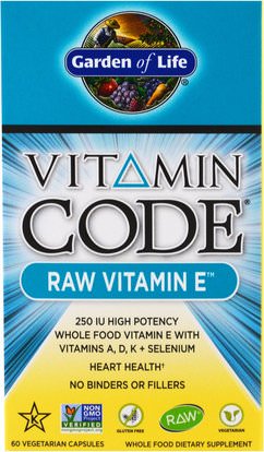 Garden of Life, Vitamin Code, Raw Vitamin E, 60 Veggie Caps ,الفيتامينات، فيتامين e