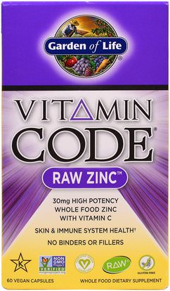 Garden of Life, Vitamin Code, Raw Zinc, 60 Veggie Caps ,المكملات الغذائية، المعادن، الزنك