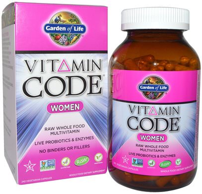 Garden of Life, Vitamin Code, Women, Raw Whole Food Multivitamin, 240 Veggie Caps ,الفيتامينات، النساء الفيتامينات