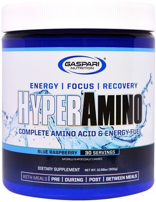 Gaspari Nutrition, HyperAmino, Blue Raspberry, 10.58 oz (300 g) ,والرياضة، والمكملات الغذائية، والأحماض الأمينية