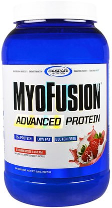 Gaspari Nutrition, MyoFusion, Advanced Protein, Strawberries & Cream, 2 lbs (907 g) ,المكملات الغذائية، البروتين، العضلات