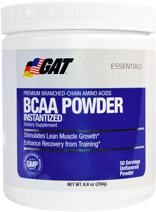GAT, BCAA Powder, Unflavored, 8.8 oz (250 g) ,المكملات الغذائية، والأحماض الأمينية، بكا (متفرعة سلسلة الأحماض الأمينية)، والرياضة، والعضلات