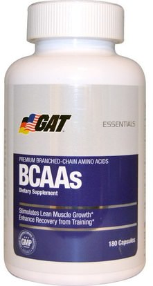 GAT, BCAAs, 180 Capsules ,المكملات الغذائية، والأحماض الأمينية، بكا (متفرعة سلسلة الأحماض الأمينية)، والرياضة، والرياضة