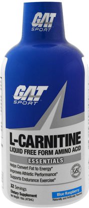GAT, L-Carnitine, Liquid Free Form Amino Acid, Blue Raspberry, 16 oz (473 ml) ,المكملات الغذائية، والأحماض الأمينية، ل كارنيتين