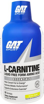 GAT, L-Carnitine, Liquid Free Form Amino Acid, Green Apple, 16 oz (473 ml) ,المكملات الغذائية، والأحماض الأمينية، ل كارنيتين