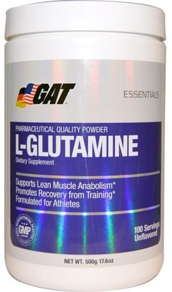 GAT, L-Glutamine, Unflavored, 17.6 oz (500 g) ,والرياضة، والعضلات