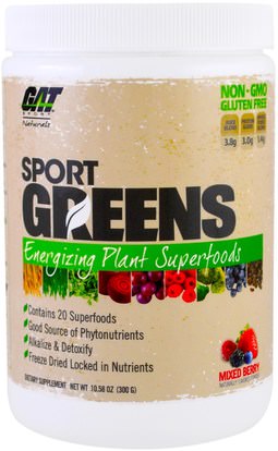 GAT, Naturals, Sport Greens, Energizing Plant Superfoods, Mixed Berry, 10.58 oz (300 g) ,المكملات الغذائية، سوبرفوودس، أوراك مضادات الأكسدة