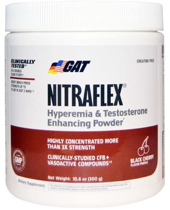 GAT, Nitraflex, Black Cherry, 10.6 oz (300 g) ,الصحة، الطاقة، الرجال، التستوستيرون