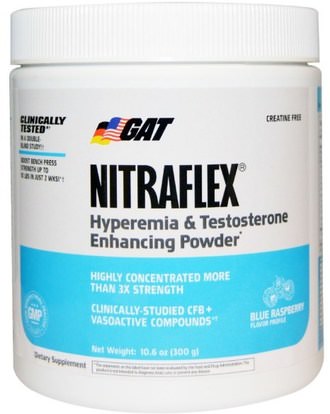 GAT, Nitraflex, Blue Raspberry, 10.6 oz (300 g) ,الرياضة، تجريب، الرجال، التستوستيرون
