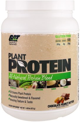 GAT, Plant Protein, All-Natural Protein Blend, Chocolate Peanut Butter, 1.48 lbs (673 g) ,والرياضة، والمكملات الغذائية، والبروتين