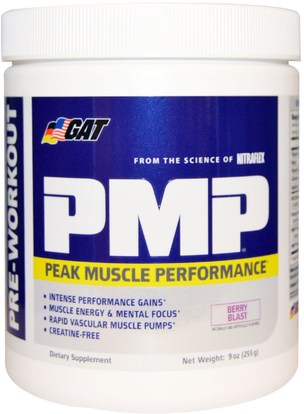 GAT, PMP, Pre-Workout, Peak Muscle Performance, Berry Blast, 9 oz (255 g) ,الرياضة، تجريب، العضلات