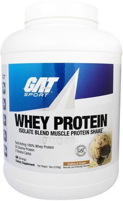 GAT, Whey Protein Isolate Blend Muscle Protein Shake, Cookies & Cream, 5 lbs (2268 g) ,المكملات الغذائية، البروتين، العضلات