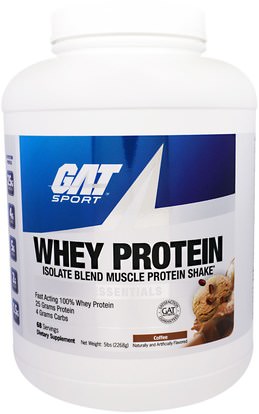 GAT, Whey Protein, Isolate Blend Muscle Protein Shake, Essentials, Coffee, 5 lbs (2268 g) ,المكملات الغذائية، البروتين، العضلات
