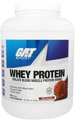 GAT, Whey Protein, Isolate Blend Muscle Protein Shake, Essentials, Rich Chocolate, 5 lbs (2268 g) ,المكملات الغذائية، البروتين، العضلات
