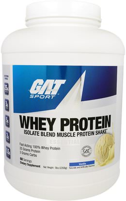 GAT, Whey Protein, Isolate Blend Muscle Protein Shake, Vanilla, 5 lbs (2268 g) ,والرياضة، والعضلات