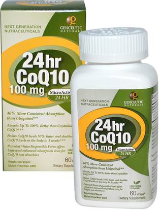 Genceutic Naturals, 24hr CoQ10, 100 mg, 60 Vcaps ,المكملات الغذائية، أنزيم q10، coq10