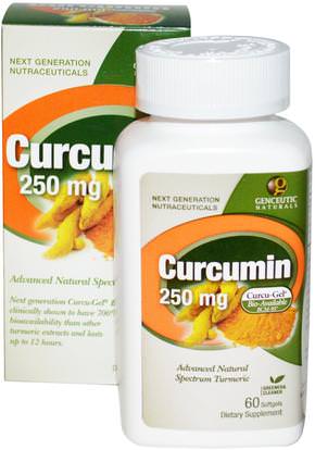 Genceutic Naturals, Curcumin, 250 mg, 60 Softgels ,المكملات الغذائية، مضادات الأكسدة، الكركمين