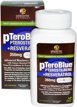 Genceutic Naturals, pTeroBlue, Pterostilbene + Resveratrol, 350 mg, 60 V-Caps ,المكملات الغذائية، ريسفيراترول