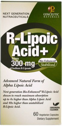 Genceutic Naturals, R-Lipoic Acid+, 300 mg, 60 Veggie Caps ,المكملات الغذائية، مضادات الأكسدة، حمض الليبويك ألفا
