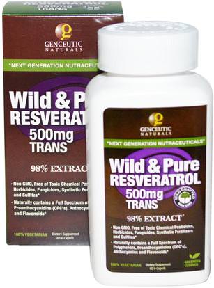Genceutic Naturals, Wild & Pure Resveratrol, 500 mg, 60 V-Caps ,المكملات الغذائية، ريسفيراترول