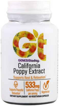 Genesis Today, California Poppy Extract, 60 Vegetarian Capsules ,الأعشاب، الكاليفورنيا.، خشخاش نبات مخدر