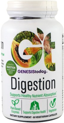 Genesis Today, Digestion, 90 Vegetarian Capsules ,والمكملات الغذائية، والإنزيمات الهضمية، والهضم
