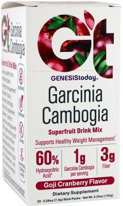 Genesis Today, Garcinia Cambogia, Superfruit Drink Mix, Goji Cranberry Flavor, 20 Stick Packs, 0.26 oz (7.5 g) Each ,المكملات الغذائية، أدابتوغين، إدارة الوزن