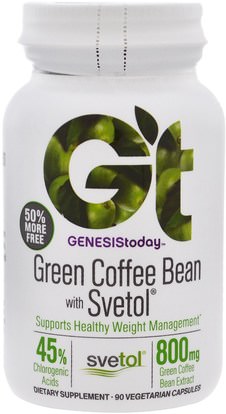 Genesis Today, Green Coffee Bean with Svetol, 90 Vegetarian Capsules ,المكملات الغذائية، مضادات الأكسدة، الأخضر استخراج حبة البن، إدارة الوزن